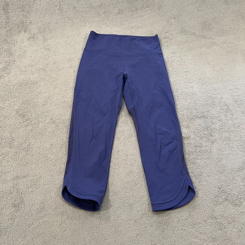 Lululemon Revitalize Blue Purple Mesh Cropped Activewear Leggings Women's Size 6